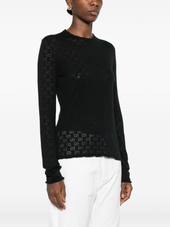26FW 구찌 GG 코튼 데보레 긴소매 티셔츠 872756XKFMQ1000 black - GUCCI