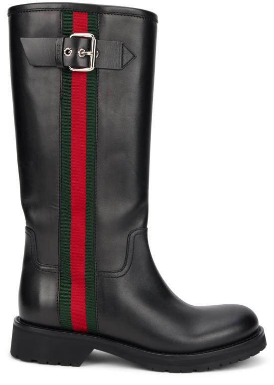 26FW 구찌 웹 디테일 레더 바이커 부츠 A00344AAGSL 1060 BLACK - GUCCI