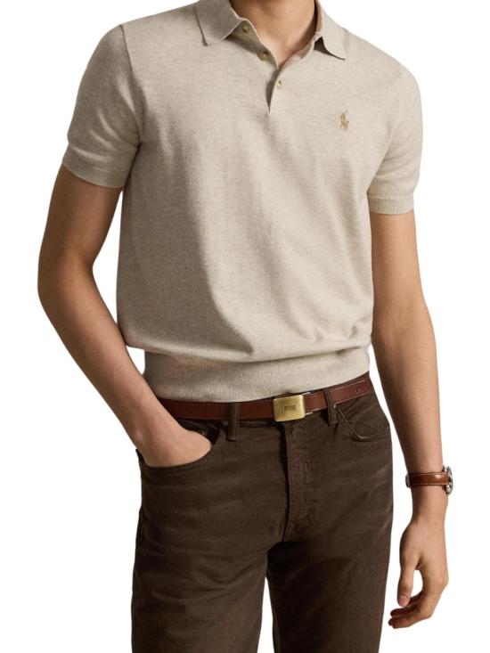26FW 폴로 랄프로렌 슬림핏 코튼 니트 폴로 셔츠 710980682504 Grey - POLO RALPH LAUREN
