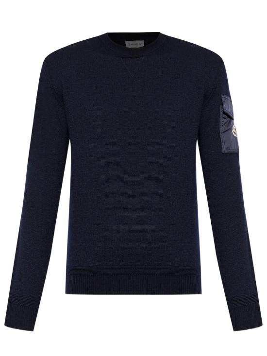26FW 몽클레어 슬리브 포켓 울 니트 스웨터 L20919C00001 M1131 776 BLUE