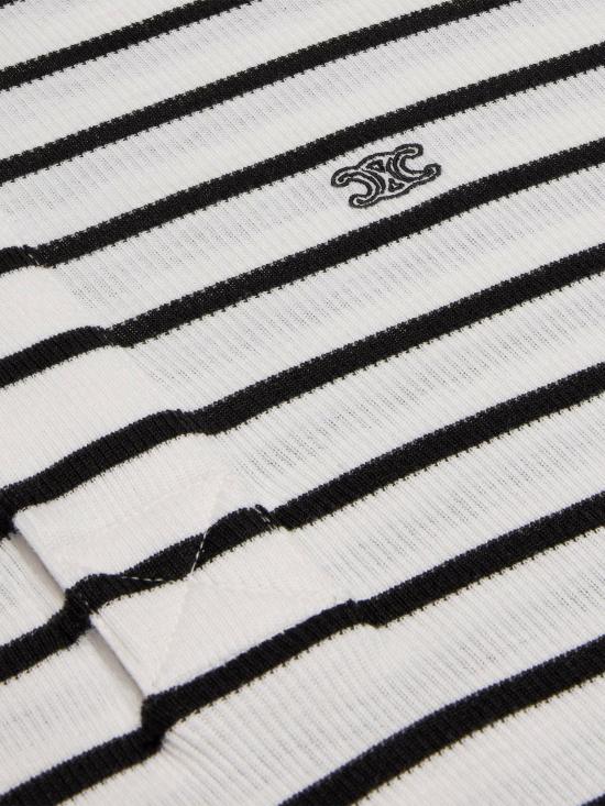 26FW 셀린느 스트라이프 실크 저지 폴로 셔츠 RX0L0809W WHITE - CELINE