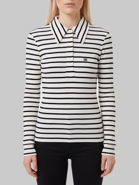 26FW 셀린느 스트라이프 실크 저지 폴로 셔츠 RX0L0809W WHITE