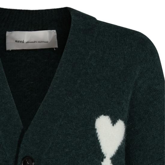 26FW 아미 빅 하트 로고 알파카 니트 가디건 UKC365KN0135A279 Green - AMI