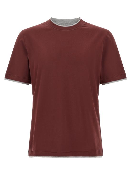 26FW 브루넬로 쿠치넬리 자수 로고 티셔츠 M0B137427CGL17 Bordeaux