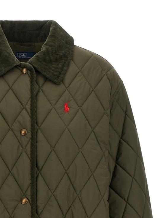 26FW 폴로 랄프로렌 패딩 자수 장식이 있는 퀼팅  재킷 (녹색) - POLO RALPH LAUREN