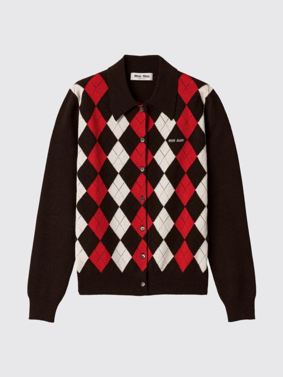 26FW 미우미우 아이코닉 아가일 캐시미어 가디건 MMF03YSOOO6033 F0003 Multicolor