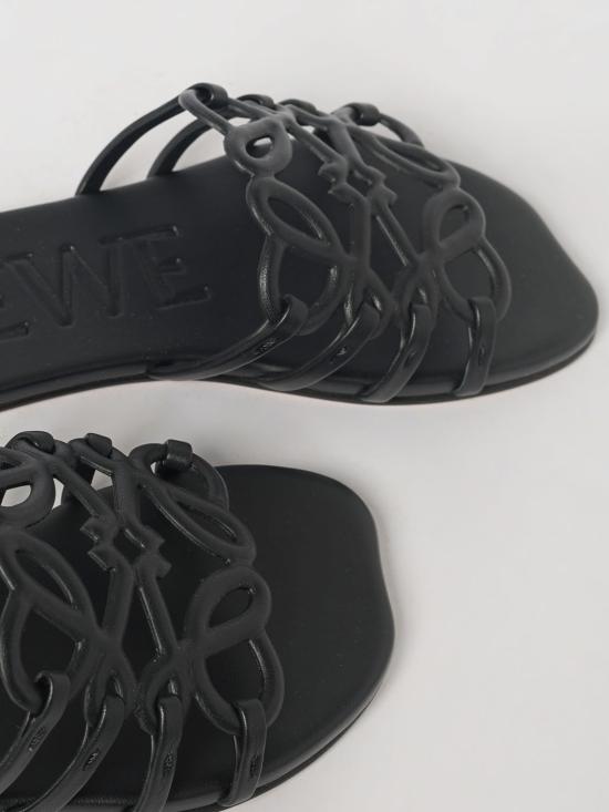 26FW 로에베 페탈 애너그램 소프트 카프스킨 슬라이드 LPEA465X06 1100 Black - LOEWE