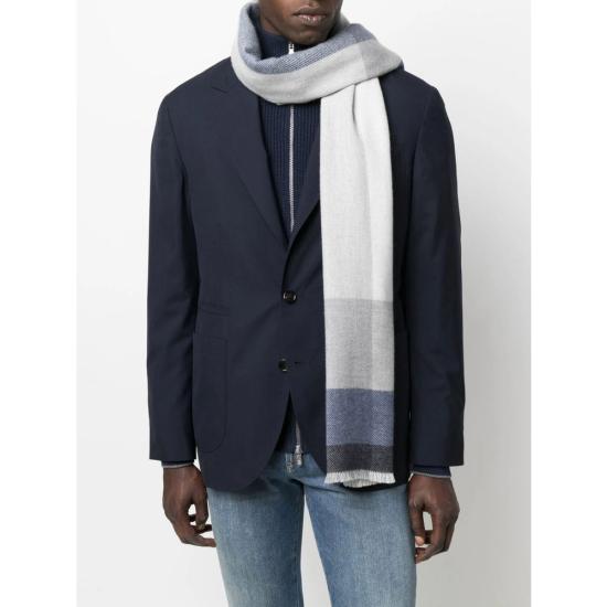26FW 브루넬로 쿠치넬리 울&캐시미어 트윌 체크 스카프 MSC666AG CD061 BLUE - BRUNELLO CUCINELLI