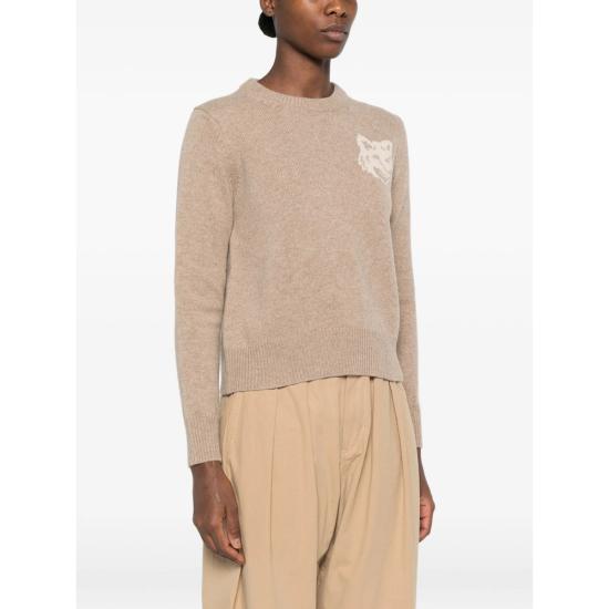 26FW 메종키츠네 폭스 헤드 인타르시아 메리노 스웨터 NW00808KM0329 TAMEB BEIGE - MAISON KITSUNE
