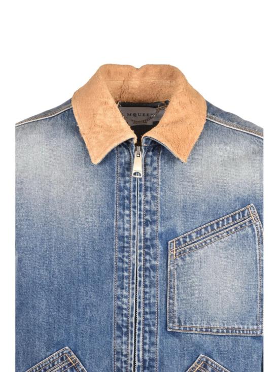 25FW 알렉산더 맥퀸 데님 독특한 가죽 칼라가 있는 연한 파란색  재킷 - ALEXANDER MCQUEEN