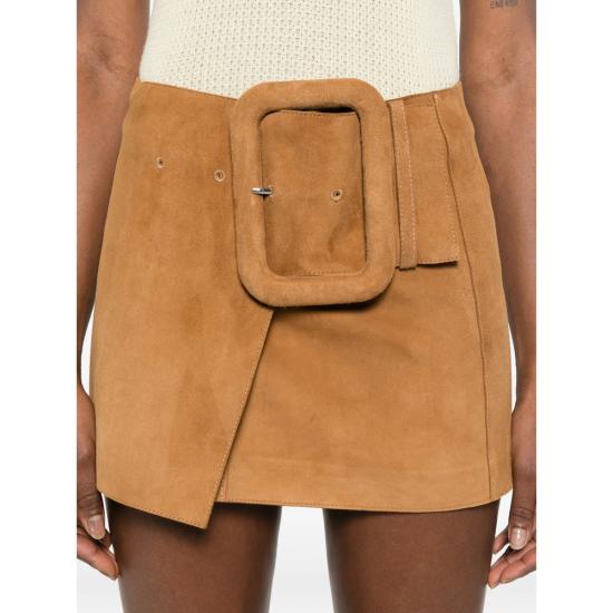 26SS 아미 고트 레더 빅 버클 벨티드 미니 스커트 FSK464 LH0059 236 BROWN - AMI