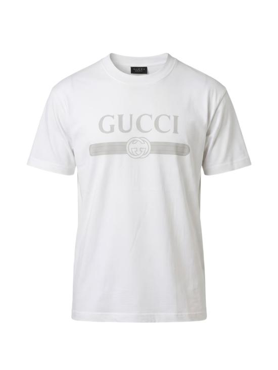 26FW 구찌 웹 스트라이프 프린트 코튼 티셔츠 A0095J XJH5Y9066 WHITE