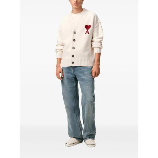 26SS 아미 하트 로고 인타르시아 V넥 가디건 UKC367 018 154 WHITE