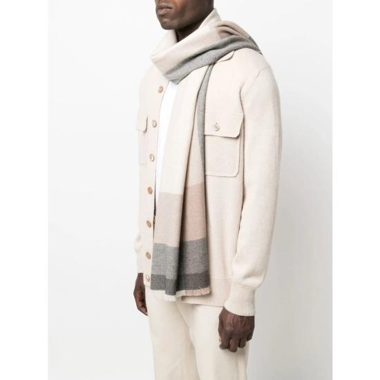 26FW 브루넬로 쿠치넬리 울&캐시미어 트윌 체크 스카프 MSC666AG CM872 GRAY - BRUNELLO CUCINELLI