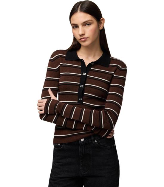 26FW 가니 폴로 티셔츠 A1170004 999 S Brown - GANNI