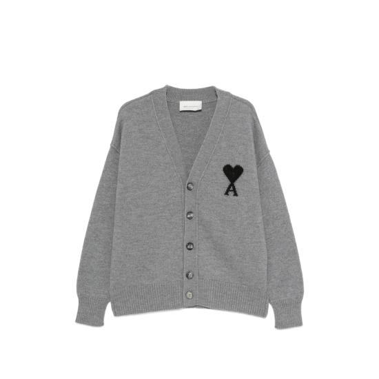 26FW 아미 하트 로고 인타르시아 V넥 가디건 UKC367 018 A273 GRAY - AMI