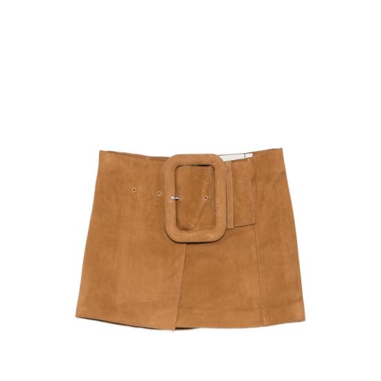 26SS 아미 고트 레더 빅 버클 벨티드 미니 스커트 FSK464 LH0059 236 BROWN