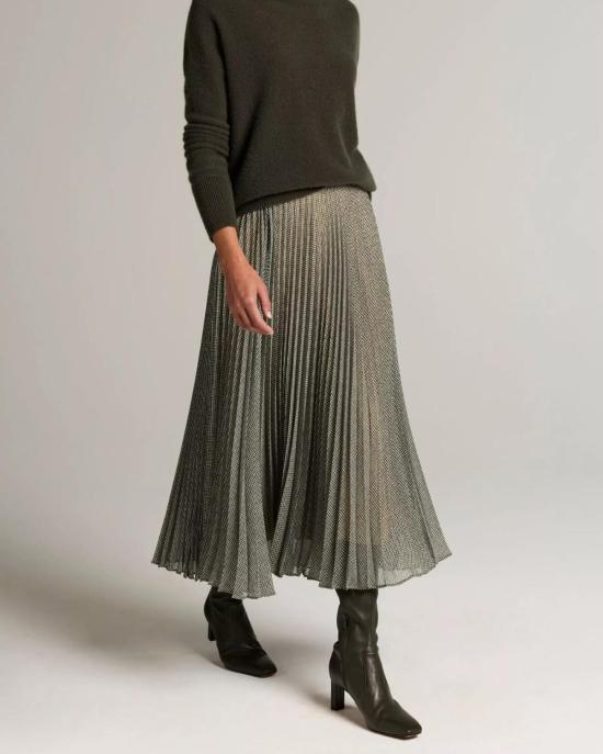  빈스 스커트 쉬어 하운드투스 플리츠 풀온  블랙/세이지 - VINCE