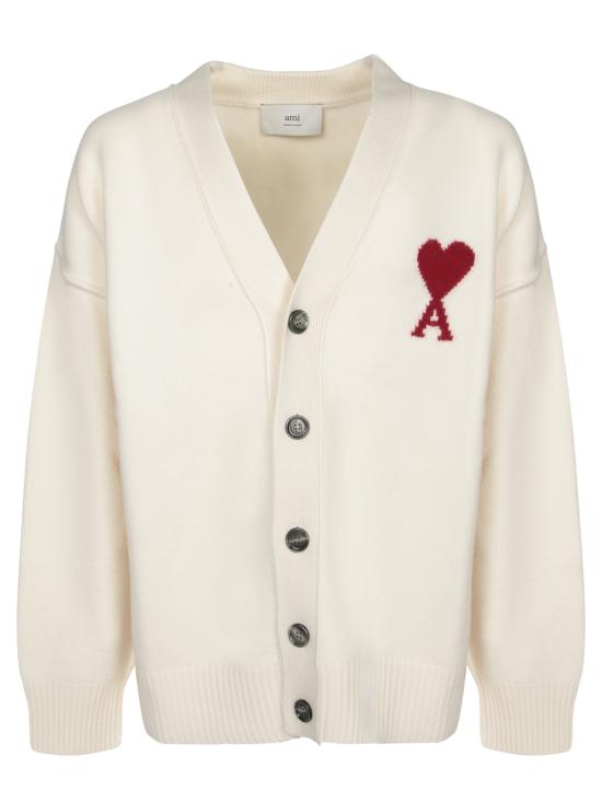 27FW 아미 하트 로고 인타르시아 V넥 가디건 UKC367 018 154 White