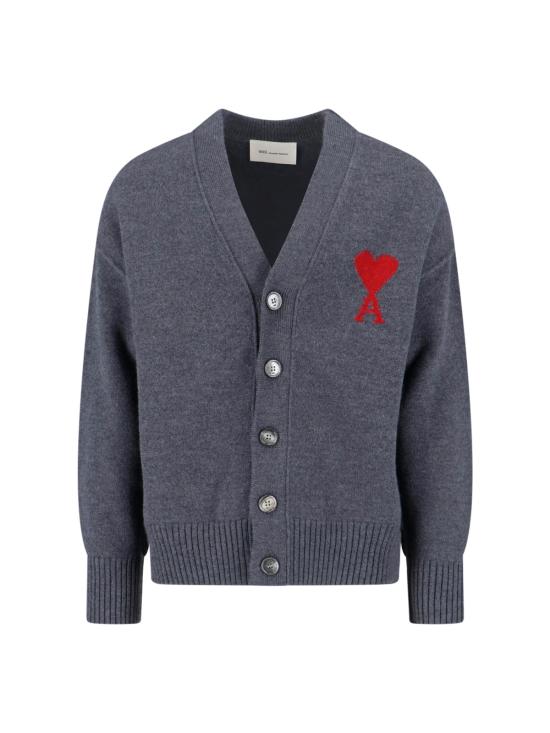 26FW 아미 하트 로고 인타르시아 V넥 가디건 UKC367 018 084 GREY