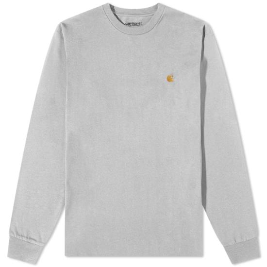 26FW 칼하트 WIP 롱슬리브 체이스 티셔츠 I026392 00MXX GREY HEATHER GOLD DOM