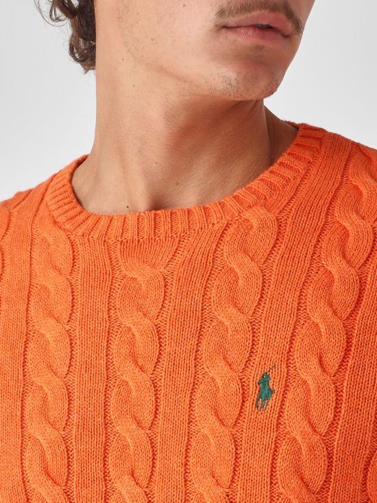 26FW 폴로 랄프로렌 로고 자수 케이블 니트 스웨터 710775885 551 Orange - POLO RALPH LAUREN