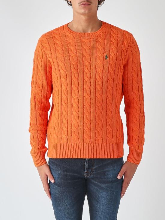 26FW 폴로 랄프로렌 로고 자수 케이블 니트 스웨터 710775885 551 Orange