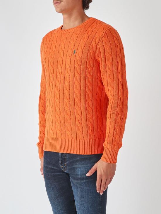 26FW 폴로 랄프로렌 로고 자수 케이블 니트 스웨터 710775885 551 Orange - POLO RALPH LAUREN