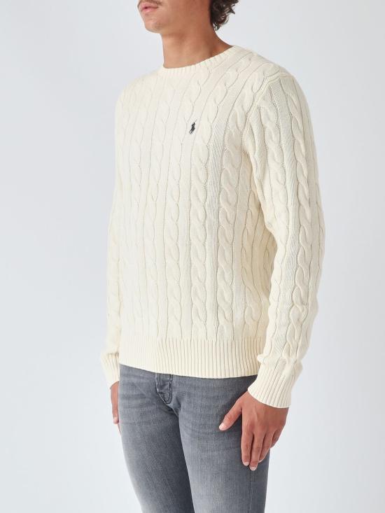 26FW 폴로 랄프로렌 로고 자수 케이블 니트 스웨터 710775885 024 Yellow Cream - POLO RALPH LAUREN