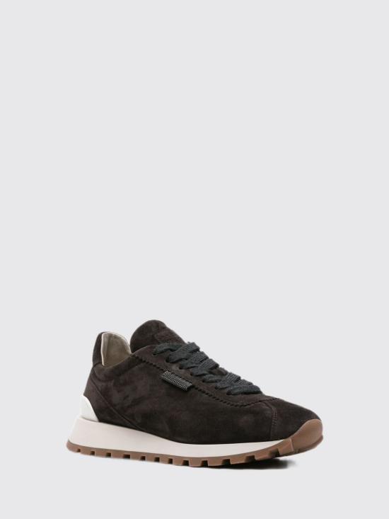 26FW 브루넬로 쿠치넬리 샤이니 탭 디테일 스웨이드 러닝 스니커즈 MZSFG2110P C9795 Grey - BRUNELLO CUCINELLI