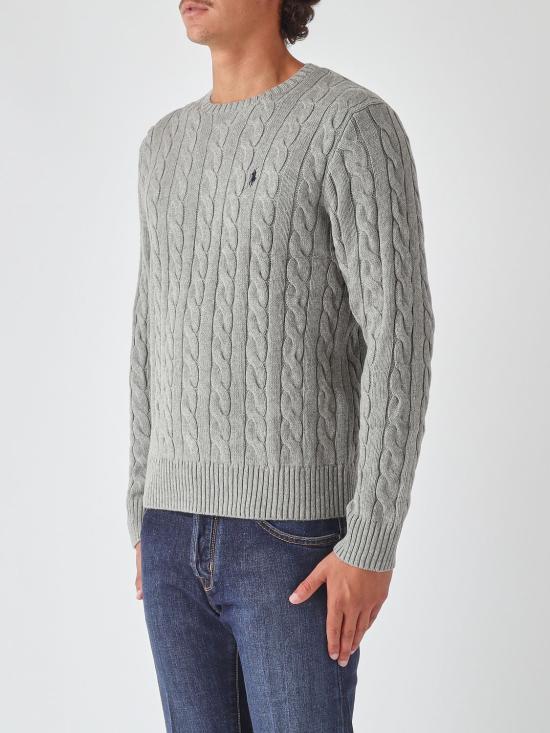 26FW 폴로 랄프로렌 로고 자수 케이블 니트 스웨터 710775885 013 Grey - POLO RALPH LAUREN