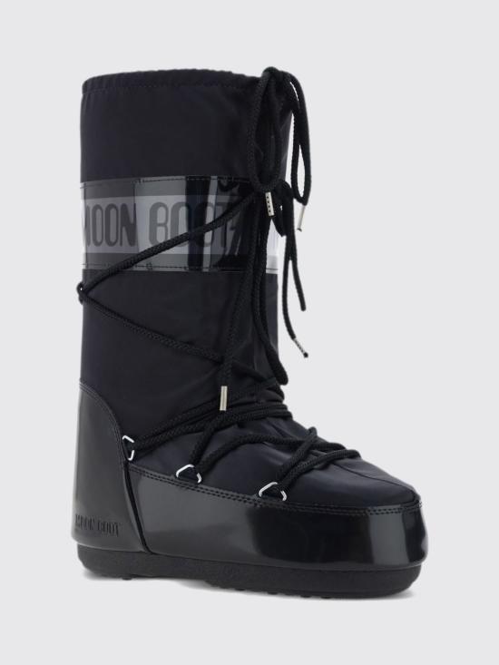 26FW 문부츠 아이콘 글랜스 플래티넘 새틴 부츠 80D1401680 N001 Black - MOON BOOT
