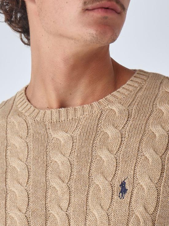 26FW 폴로 랄프로렌 로고 자수 케이블 니트 스웨터 710775885 014 Camel - POLO RALPH LAUREN
