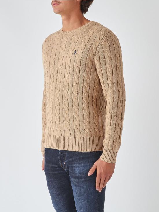 26FW 폴로 랄프로렌 로고 자수 케이블 니트 스웨터 710775885 014 Camel - POLO RALPH LAUREN