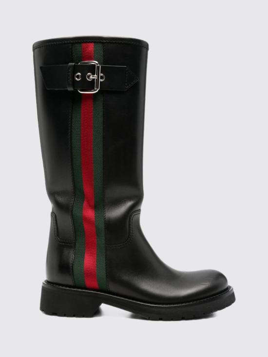 26FW 구찌 웹 디테일 레더 바이커 부츠 A00344AAGSL 1060 Black