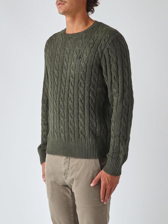 26FW 폴로 랄프로렌 로고 자수 케이블 니트 스웨터 710775885 554 Olive - POLO RALPH LAUREN