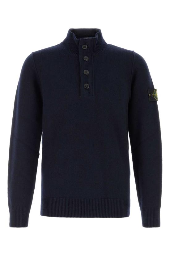 26FW 스톤 아일랜드 로고 패치 하이넥 버튼 울 스웨터 L2S155100040S00A3 V0020 NAVY