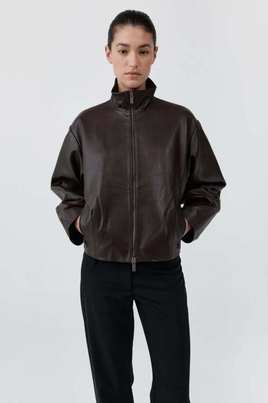 26FW 세인트아그니 가죽 자켓 세인트 아그니 코쿤 지퍼 가죽 재킷 초콜릿 - ST.AGNI