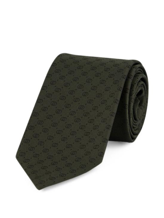 26FW 구찌 인터로킹 G 실크 자카드 타이 A006WU4E0093000 Olive green - GUCCI