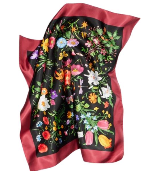 26FW 구찌 프린트 실크 트윌 까레 8234863G0011073 BLACK BORDEAUX