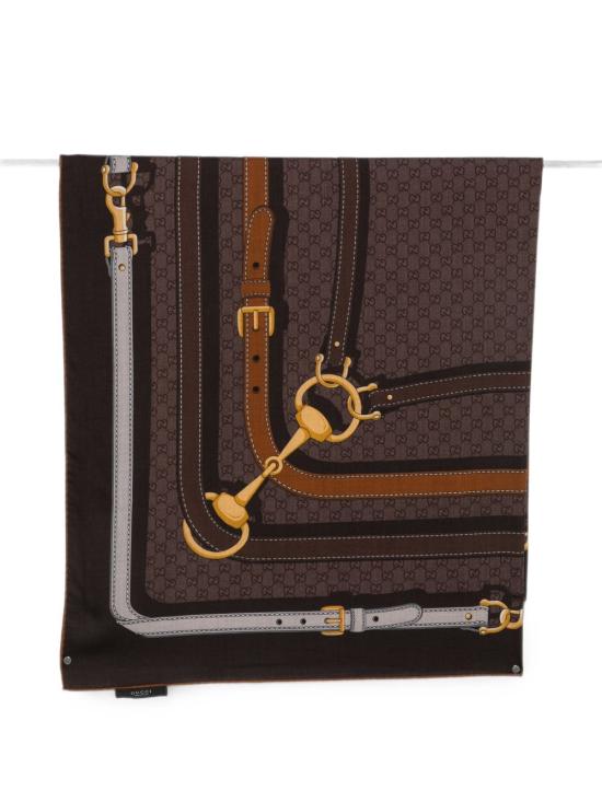 26FW 구찌 프린트 GG 실크 트윌 자카드 숄 A007EB3GARI2100 DARK BROWN