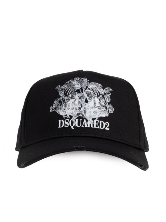  디스퀘어드2 모자 Dsquared2 Monkey Business 로고 베이스볼 캡 블랙 - DSQUARED2