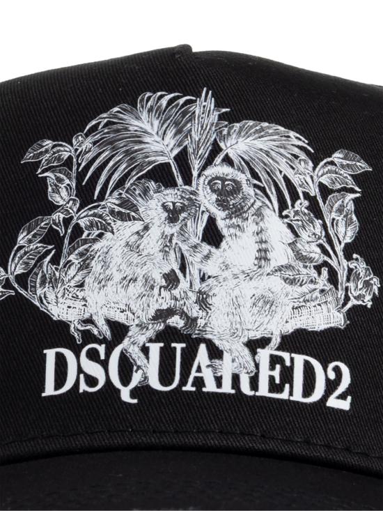  디스퀘어드2 모자 Dsquared2 Monkey Business 로고 베이스볼 캡 블랙 - DSQUARED2