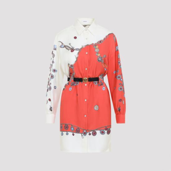 26FW 베르사체 숏 원피스 1025495 1A18638 5O360 ORANGE WHITE GOLD