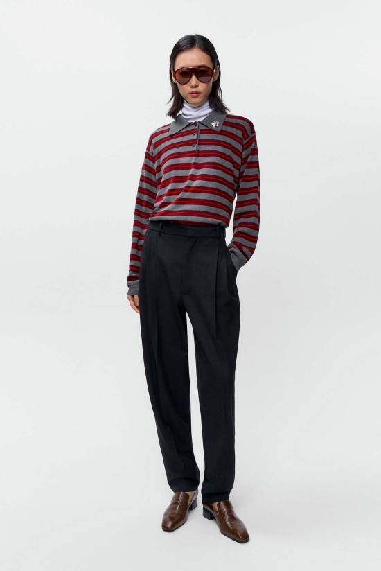  코데라 긴팔 티셔츠 코르데라 유기농 면 스트라이프 폴로 셔츠 (레드 & 그레이)