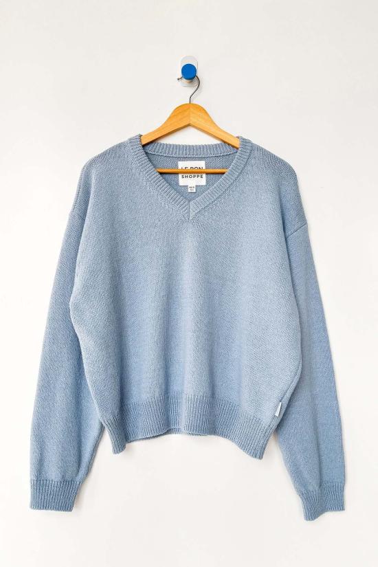  르 본 숍 스웨터 르봉숍 애비 코튼 브이넥  콘플라워 - LE BON SHOPPE