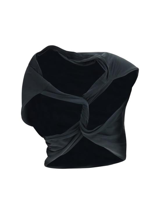  마르지엘라 긴팔 티셔츠 메종  비대칭 드레이핑 코튼 저지 탑 워시드 블랙 - MAISON MARGIELA