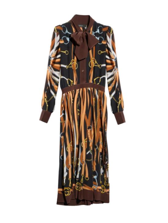 26FW 구찌 프린트 실크 셰미지에 드레스 876083 ZAVEN1190 BLACK BROWN
