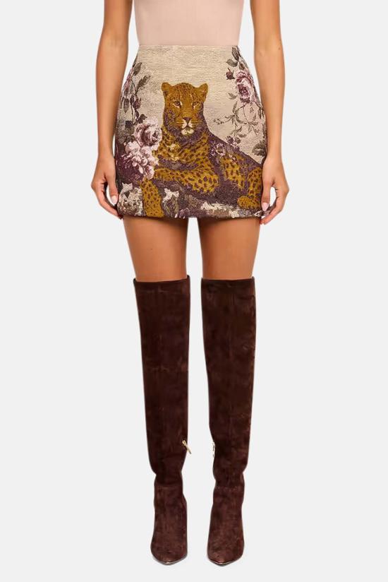  라장스 숏 스커트 3532BTU MULTI LEOPARD TAPESTRY PRINT - L'AGENCE