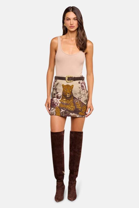  라장스 숏 스커트 3532BTU MULTI LEOPARD TAPESTRY PRINT - L'AGENCE